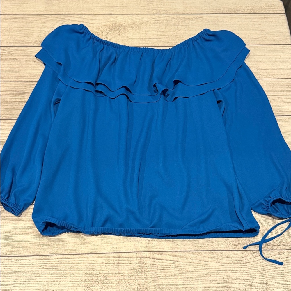 Women’s Michael by Michael Off the Shoulder Ruffled Top size L royal blue - Picture 8 of 11